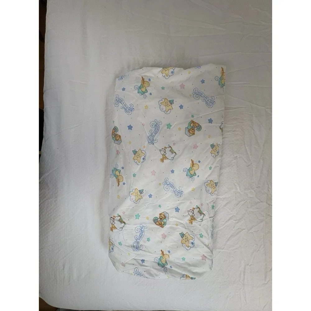 Twinkle Twinkle Rub A Dub Teddy Bear Stars Sheep Vintage Crib Sheet Light‎ Blue